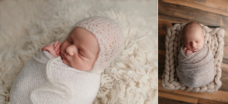 Wasilla AK newborn photographer captures baby boy in neutral wraps